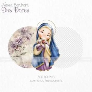Pack Ilustrações Nossa Senhora das Dores Santinhos Aquarela