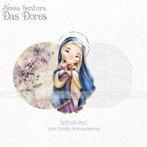 Pack Ilustrações Nossa Senhora das Dores Santinhos Aquarela