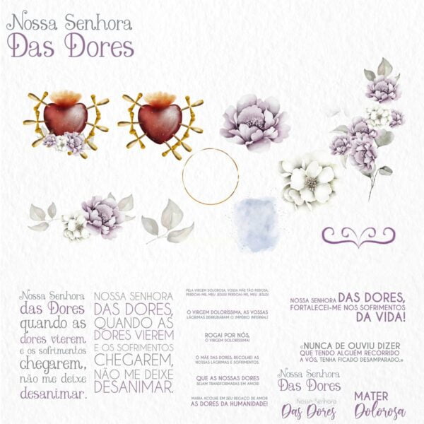 Pack Ilustrações Nossa Senhora das Dores Santinhos Aquarela
