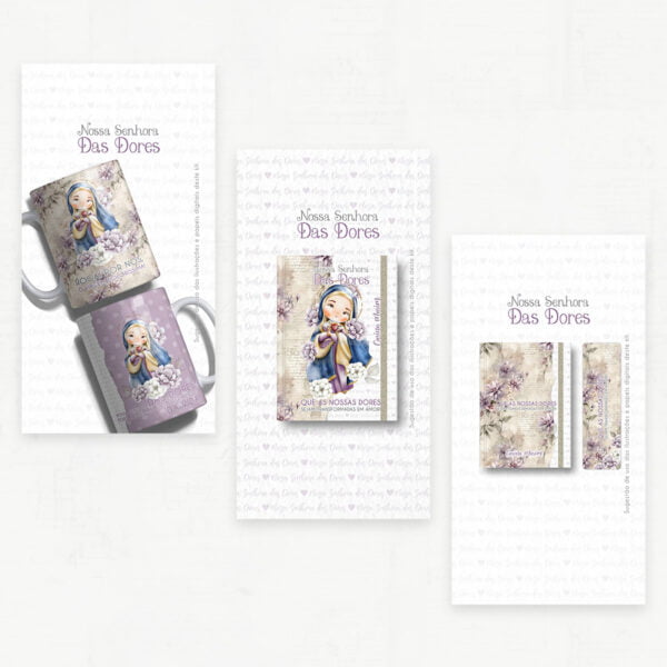 Pack Ilustrações Nossa Senhora das Dores Santinhos Aquarela