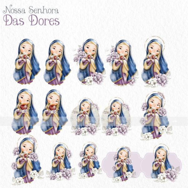 Pack Ilustrações Nossa Senhora das Dores Santinhos Aquarela