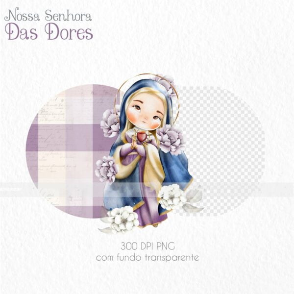Pack Ilustrações Nossa Senhora das Dores Santinhos Aquarela