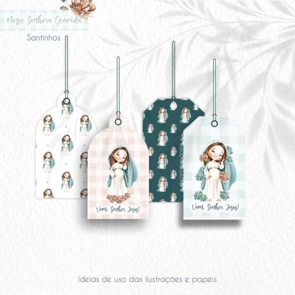 Pack Ilustrações Nossa Senhora Maria Gestante Santinhos Png