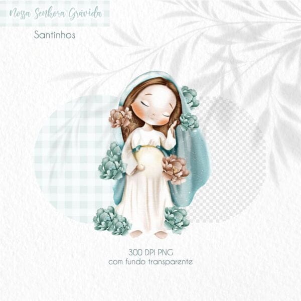 Pack Ilustrações Nossa Senhora Maria Gestante Santinhos Png