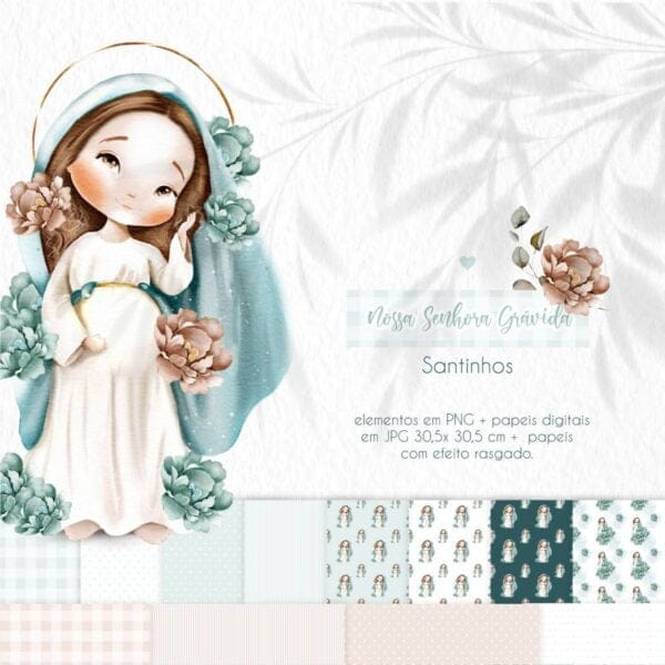 Pack Ilustrações Nossa Senhora Maria Gestante Santinhos Png
