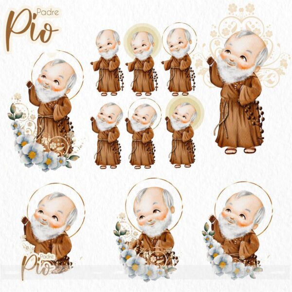 Pack Ilustrações Padre Pio Santinhos Png Personalizados