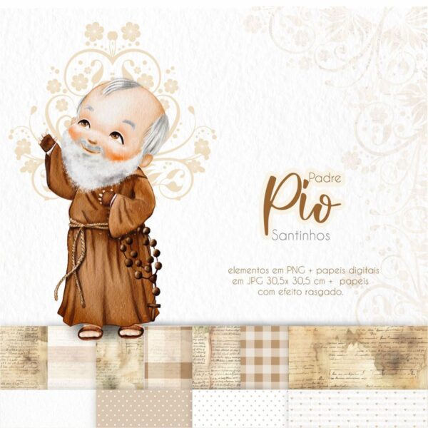 Pack Ilustrações Padre Pio Santinhos Png Personalizados