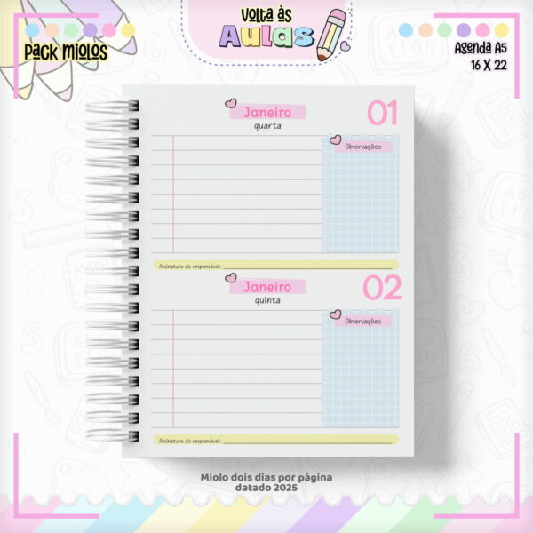 Pack Miolo Agendas Escolares A5 2025 - Arquivo Digital
