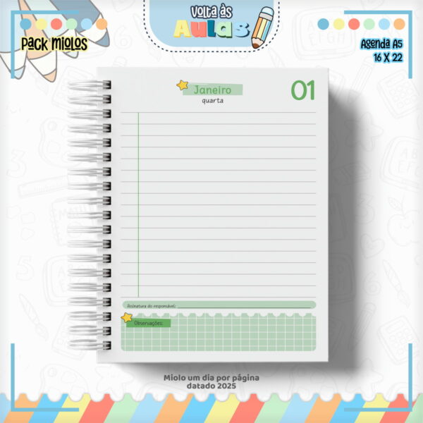 Pack Miolo Agendas Escolares A5 2025 - Arquivo Digital
