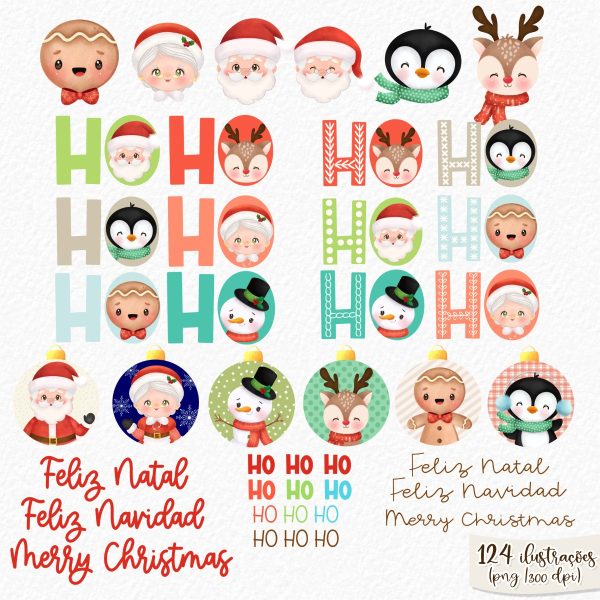 Pack Natal Clássico Ilustrações Fofas Papai Noel + Elementos
