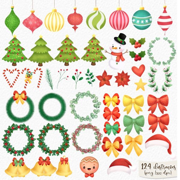 Pack Natal Clássico Ilustrações Fofas Papai Noel + Elementos