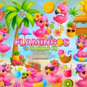 Pacote Artesanal de Flamingos - Estampas Digitais PNG