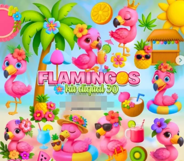 Pacote Artesanal de Flamingos - Estampas Digitais PNG