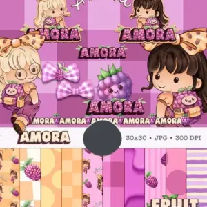 Pacote Boneca Cute Frutinhas Amora - PNG Aquarelado
