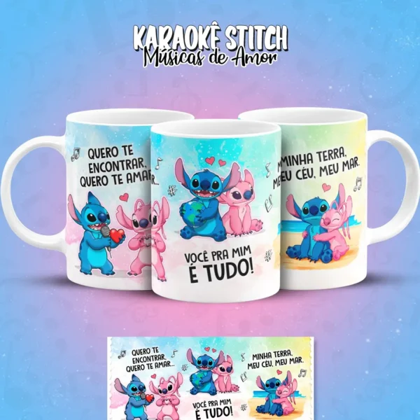 Pacote de Artes para Caneca - Karaoke Amoroso do Stitch
