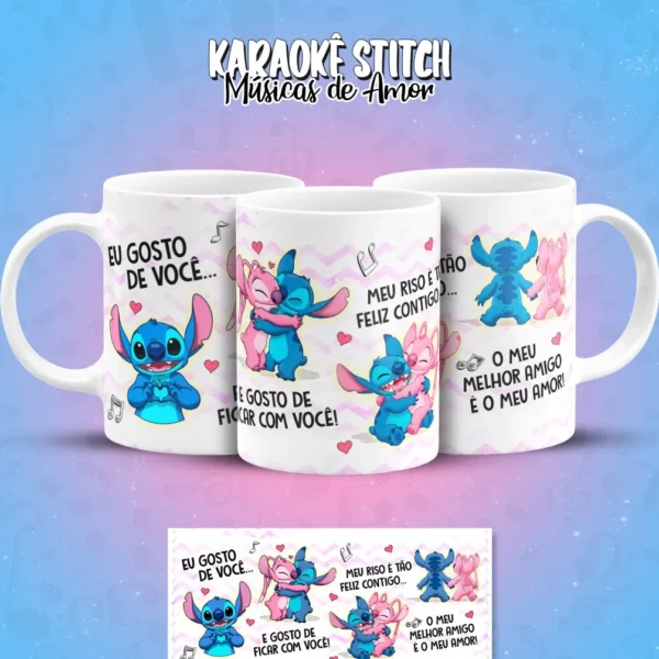 Pacote de Artes para Caneca - Karaoke Amoroso do Stitch