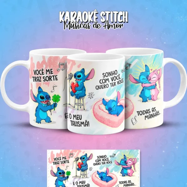 Pacote de Artes para Caneca - Karaoke Amoroso do Stitch