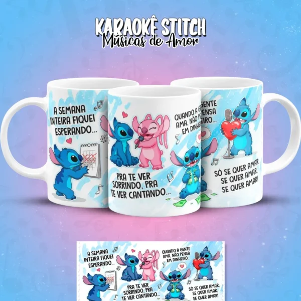 Pacote de Artes para Caneca - Karaoke Amoroso do Stitch