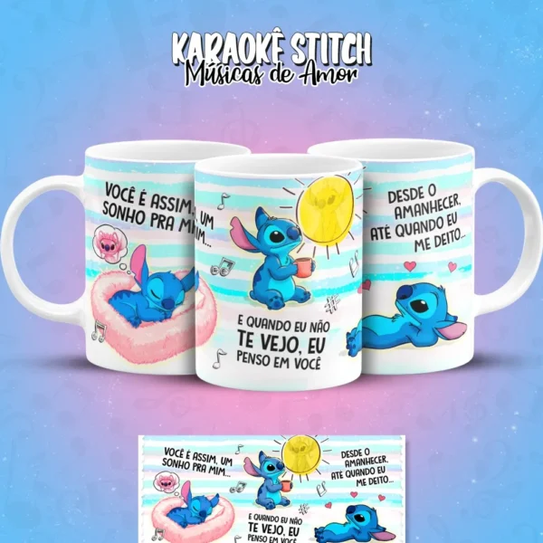 Pacote de Artes para Caneca - Karaoke Amoroso do Stitch