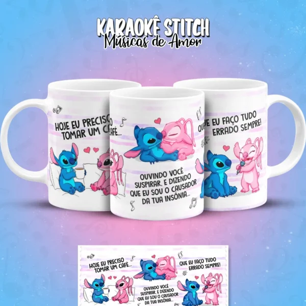 Pacote de Artes para Caneca - Karaoke Amoroso do Stitch