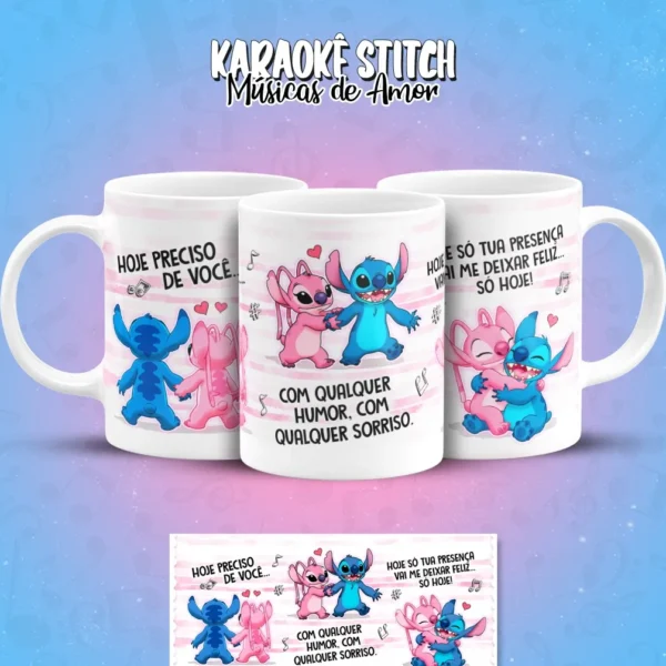 Pacote de Artes para Caneca - Karaoke Amoroso do Stitch