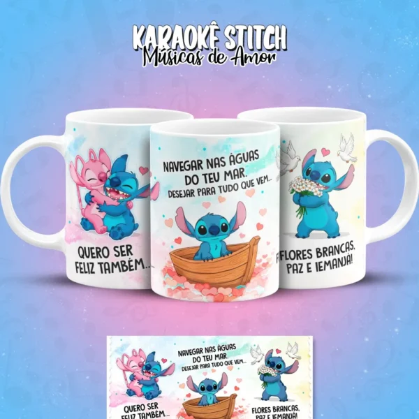 Pacote de Artes para Caneca - Karaoke Amoroso do Stitch