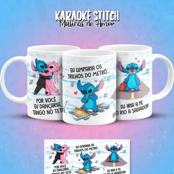Pacote de Artes para Caneca - Karaoke Amoroso do Stitch