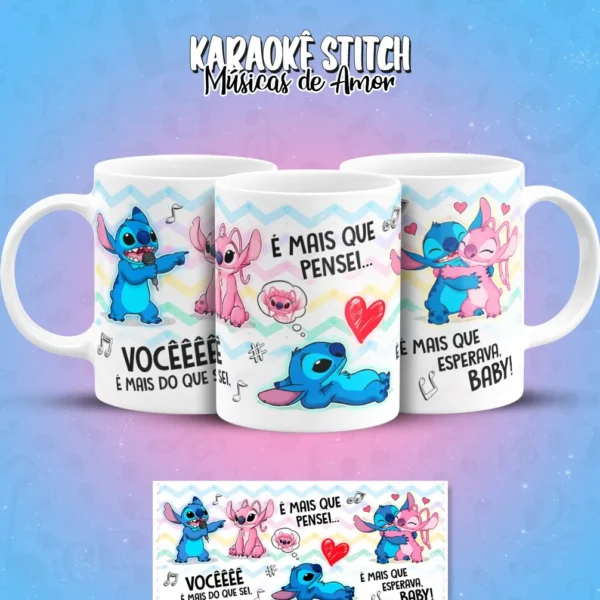 Pacote de Artes para Caneca - Karaoke Amoroso do Stitch