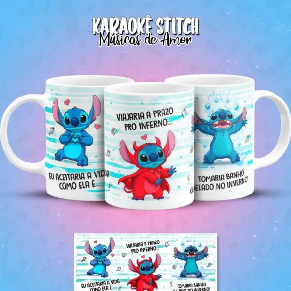 Pacote de Artes para Caneca - Karaoke Amoroso do Stitch