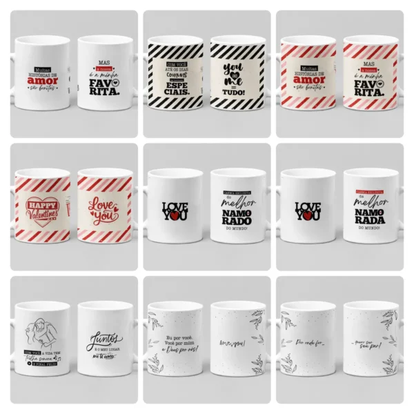 Pacote PDF com 32 Designs para Canecas de Namorados