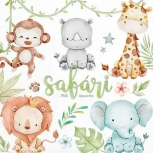 Pacote Premium de Designs Safari Aquarelado em PNG