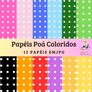 Papéis Digitais Poá Fundos Coloridos - Jpg 9 Papéis Digitais Poá Fundos Coloridos - Jpg