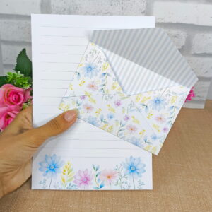 papel de carta e envelope floral aquarela para imprimir