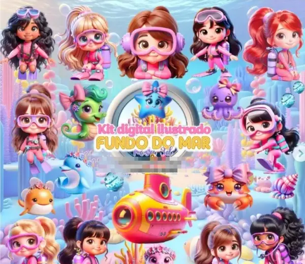 Papelaria Personalizada Kit Digital Mar Rosa