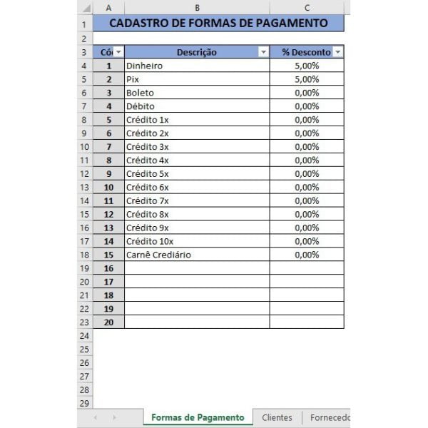 Planilha Cadastro Clientes Fornecedores Estoque de Produtos