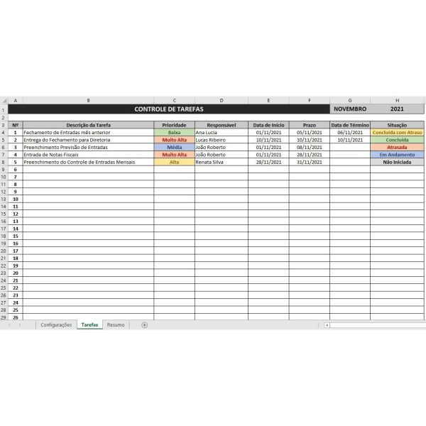 Planilha Controle De Tarefas Simples e Prática Com Resumo