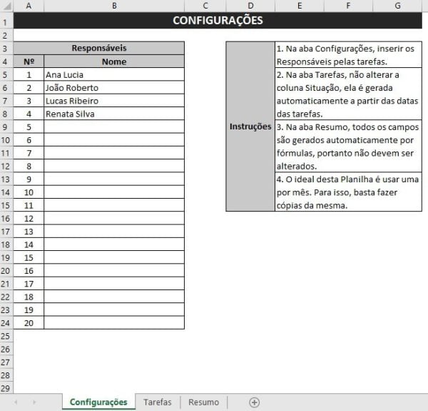 Planilha Controle De Tarefas Simples e Prática Com Resumo