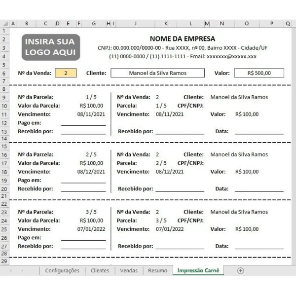 Planilha Gestão De Vendas E Recebimentos Parcelados