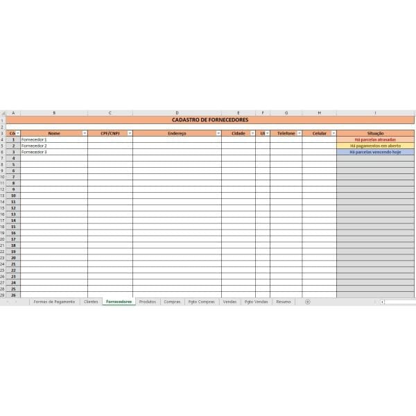 Planilha Pequena Empresa Loja Clientes Fornecedores Vendas