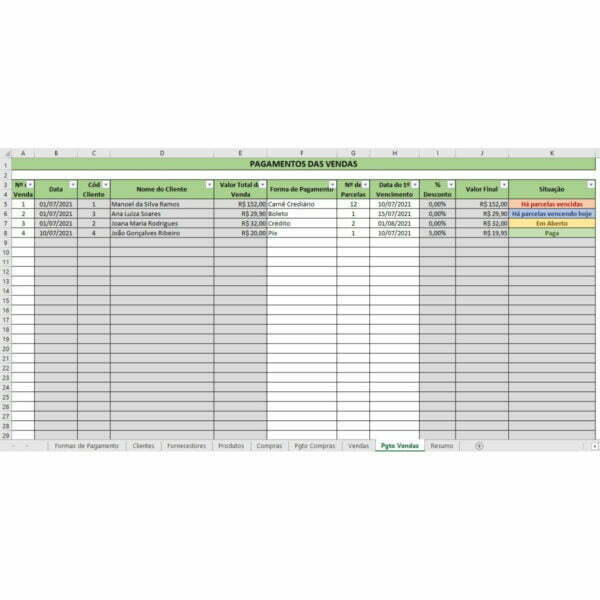 Planilha Pequena Empresa Loja Clientes Fornecedores Vendas