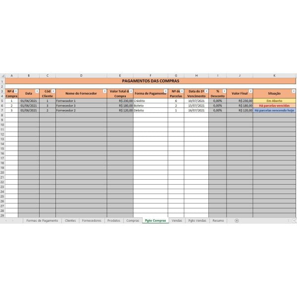 Planilha Pequena Empresa Loja Clientes Fornecedores Vendas