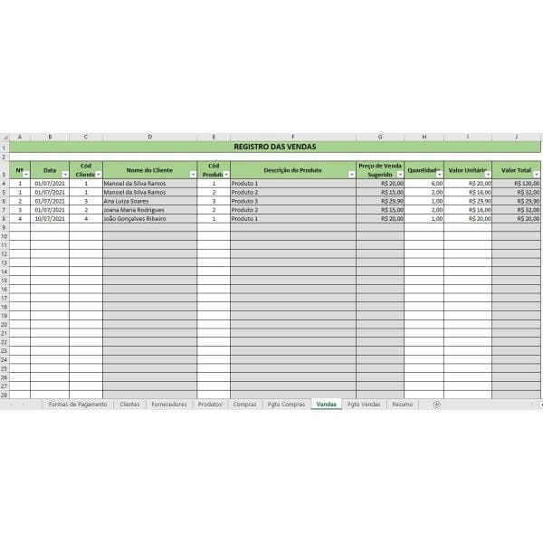 Planilha Pequena Empresa Loja Clientes Fornecedores Vendas