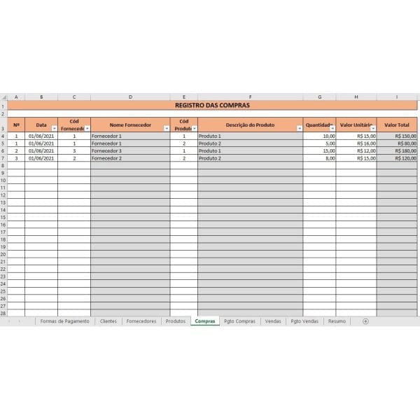 Planilha Pequena Empresa Loja Clientes Fornecedores Vendas