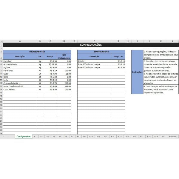 Planilha Precificação De Receitas - Automática