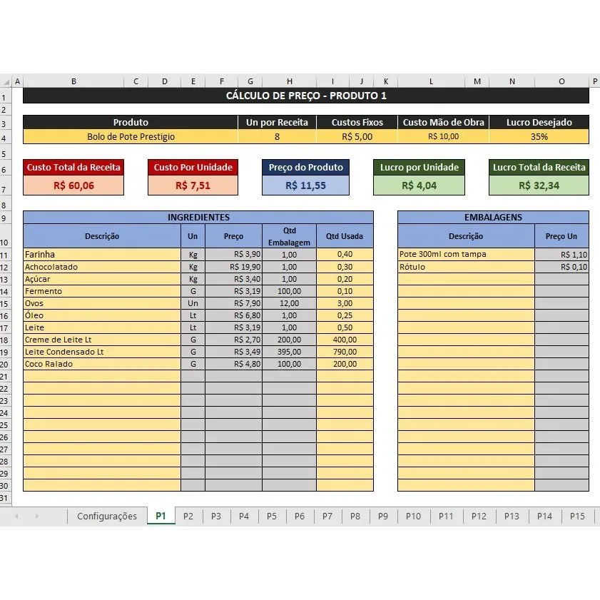 Planilha Precificação De Receitas - Automática