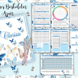 planner borboletas azuis digital para imprimir e revender