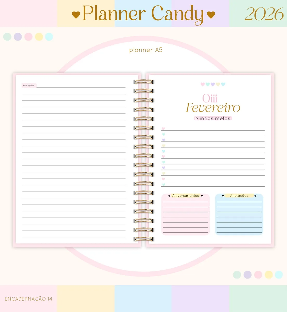 Planner Candy A5 2026 Kit Digital PDF e PNG 5 Planner Candy A5 2026 Kit Digital PDF e PNG - Imagem 5