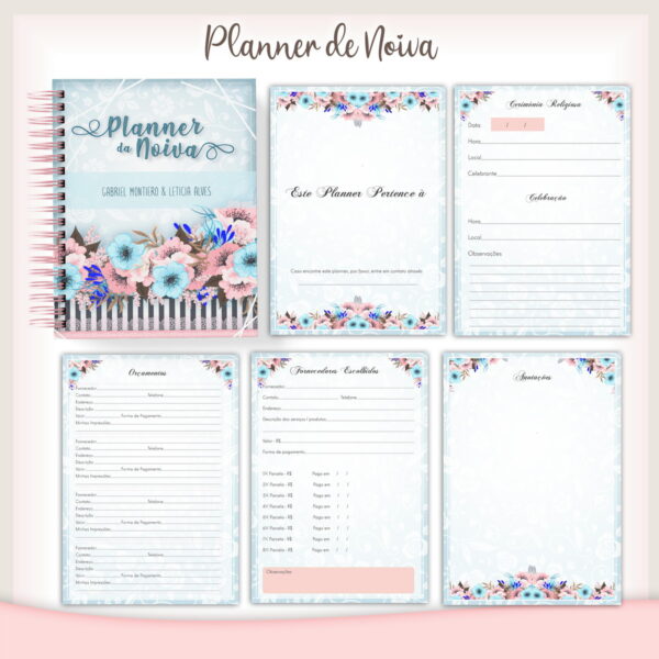 Planner da Noiva Floral Azul - Arquivo Digital