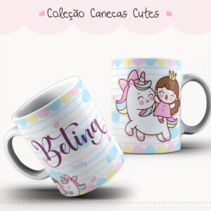 png de sublimacao de caneca com unicornio e menina cute