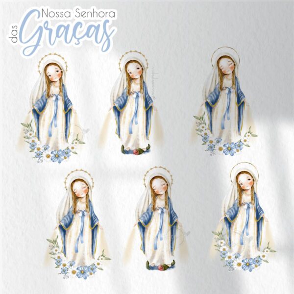 Santinhos Digitais Nossa Senhora das Graças V2 Aquarelados